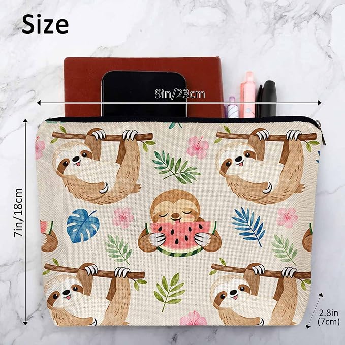 Sloth Makeup Bag For Women, Adorable Cosmetic Bag Makeup Bags, Cute Sloth Animal Sloths On Flower Tree Zipper Bag Travel Bags Toiletry Organizers Pouch Bags Washing Bags For Gym Bathroom