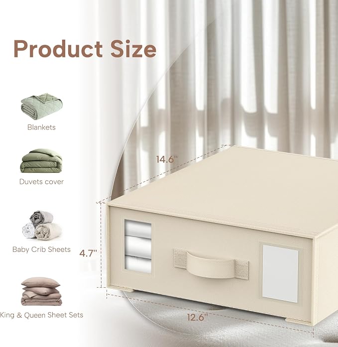 Bed Sheet Organizers and Storage, 6 Pack Foldable Linen Closet Organizer Box – Bedding Holder for Sheet Set (King/Queen Sizes), Duvet Covers, Blankets (Beige)