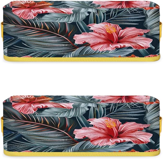 Beautiful Tropical Flowers Bathroom Storage Basket, Foldable with Handle Open Countertop Paper Towel Decorative Box, Toilet Tank Top Shelf Baskets for Home Closet Bedroom Living Room Office