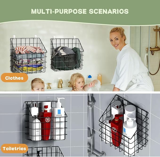 Greentainer 2 Pack Bath Toy Storage Organizer, Large Rustproof Metal Wire Basket, Wall Mounted Hanging Bathtub Holder, Bathroom Shower Caddy for Tub Toys & Toiletries