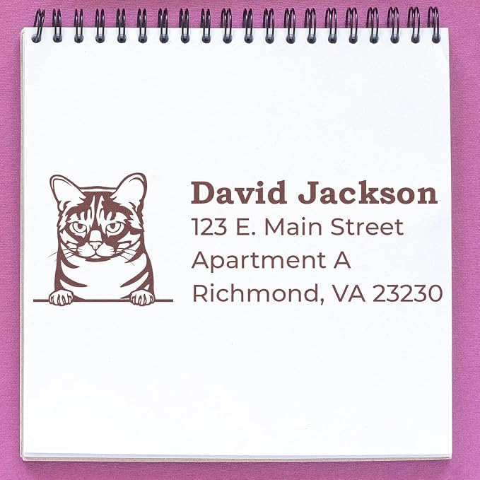 Peeking Australian Mist Cat Address Stamp Self-Inking - Custom Stamper | Personalized Address Stamp for Housewarming Gifts. Custom Australian Mist Cat Last Name Address Stamp. 4 case colors.