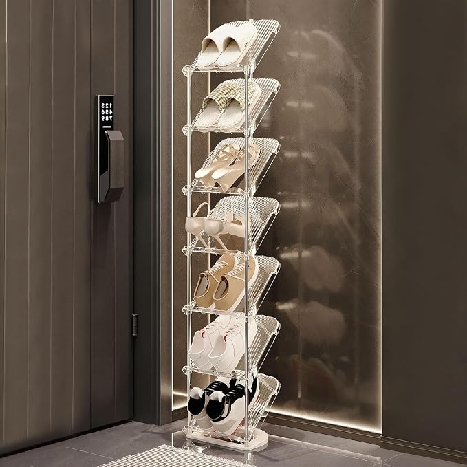 Clear Narrow Shoe Rack for Entryway - Free Standing Shoe Storage Organizer | Space Saving Design, Easy To Assemble, Fits Entryways and Shelf Closets, Sturdy Organizer For Living Room