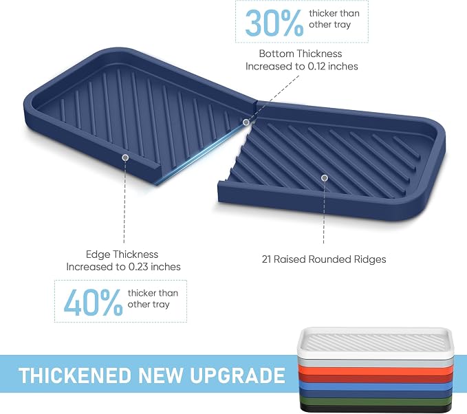 Silicone Sponge Holder, Kitchen Sink Organizer Tray（Sapphire Blue）