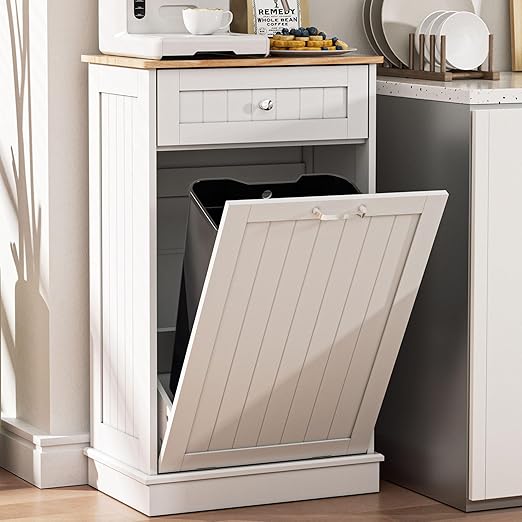 Spurgehom Trash Can Cabinet 13 Gallon, Garbage Cabinet with Drawer