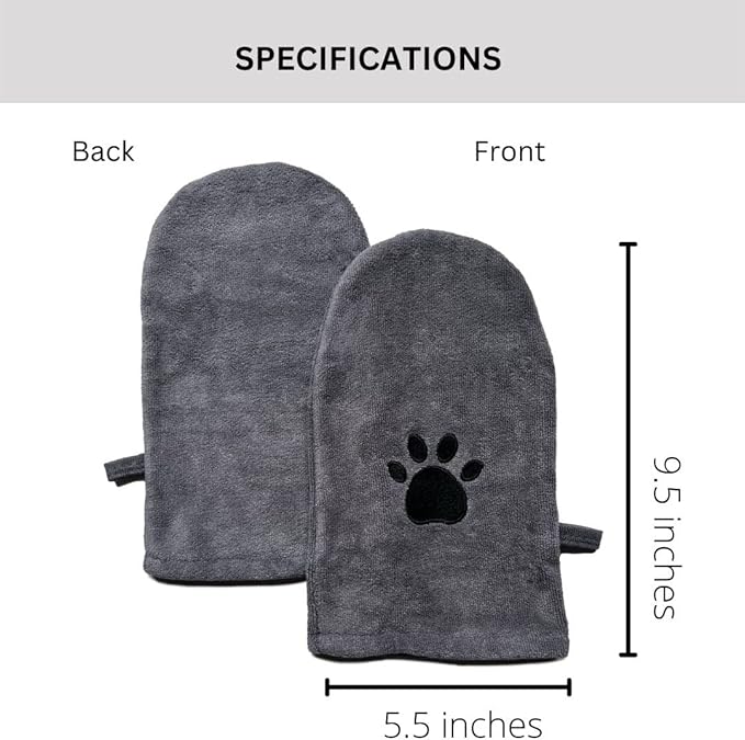 Penny & Niko Microfiber Pet Towel Mitts - Paw Cleaning and Drying Mitts/Gloves for Dogs and Cats (Gray, Standard - 4 Pack)