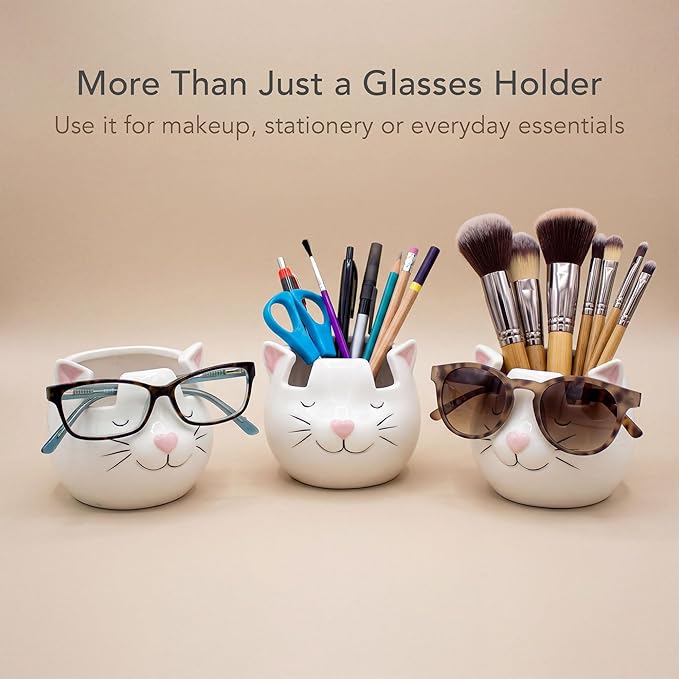 White Cat Eyewear Holder, Multi-Purpose Accessories for Makeup and Stationery, Compact and Cute