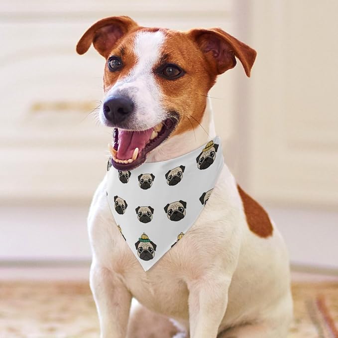 Lightweight Portable Triangle Handkerchief Cute Pug Dogs White for Dogs and Cat Fashion Accessories, Summer Casual Comfy Pet Scarf
