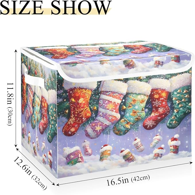 senya Christmas Baskets Collapsible Storage Bins with Lids, Christmas Stocking Storage Boxes Clothes Baskets for Organizing
