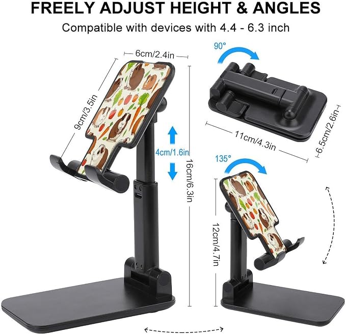 Vegetable Food Cute Guinea Pigs Pets Phone Holder with Non Slip Base | Fashion, Adjustable Height, Mobile Stand, Travel Office, Desk Accessories, Smartphones Tablet