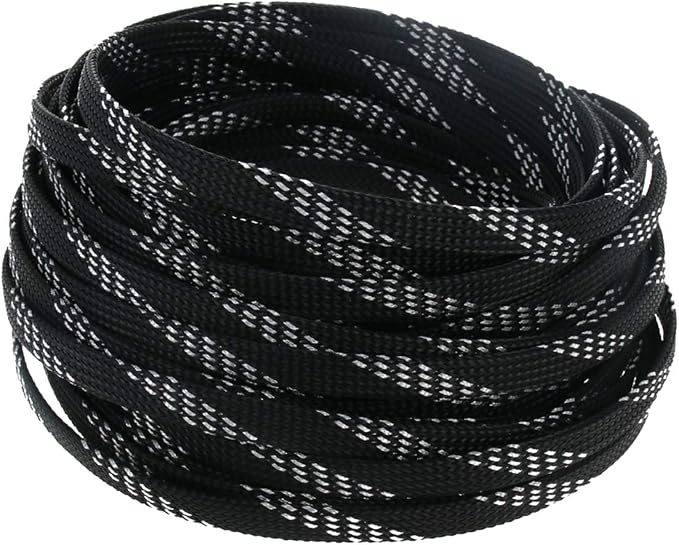 Heyiarbeit 10m/32.8ft PET Expandable Braided Sleeving 5/16-inch Width Flexible Wire Mesh Sleeve for USB Cable Power Cord Audio Video Cable - Protect Cat from Chewing Cords - Black Silver