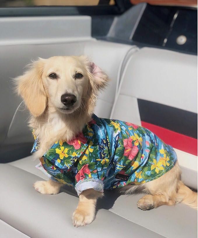 Parisian Pet Floral Dog Shirt - Cotton Clothes for Large Dogs - Stylish Dog Beach Outfit - Lightweight and Soft Puppy Clothes - Trendy Tshirts for Dogs - Comfortable Summer Vacation Pet Apparel
