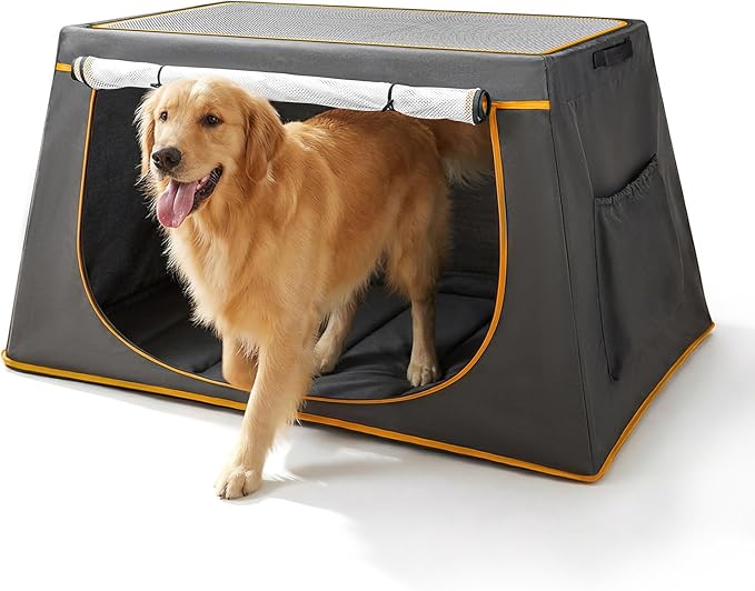43 Inch Collapsible Travel Dog Crate, Dark Grey Portable Kennel | Collapsible Compact Storage, Breathable Mesh Windows, Built-in Storage Pocket, Indoor & Outdoor Use for Medium-Large Dogs