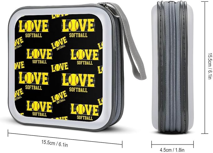 Heavy-Duty DVD Holder Binder Love Sports Softball, 40-Disc Capacity Hard Plastic Case, Portable Storage Wallet for Music Movies