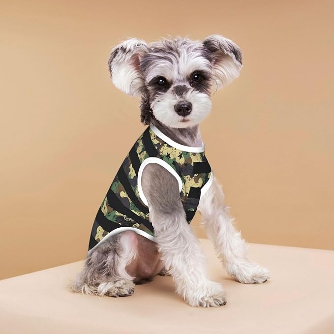 Camo American Flag Dog Shirts Sleeveless Puppy Cotton T-Shirts