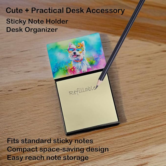 Caroline's Treasures Westie Hippie Dawg Sticky Note Holder Refillable Dispenser Self-Sticky Note Pads, Memo Pads Blank Desk Accessories