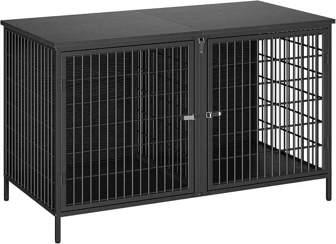 MAHANCRIS Dog Crate Furniture for 2 Dogs, 43.3" Dog Kennel with Removable Divider, Heavy Sturdy Dog Furniture Style Double Cage for Small Medium Dog, Indoor Pet House End Table, Black DCBK1201