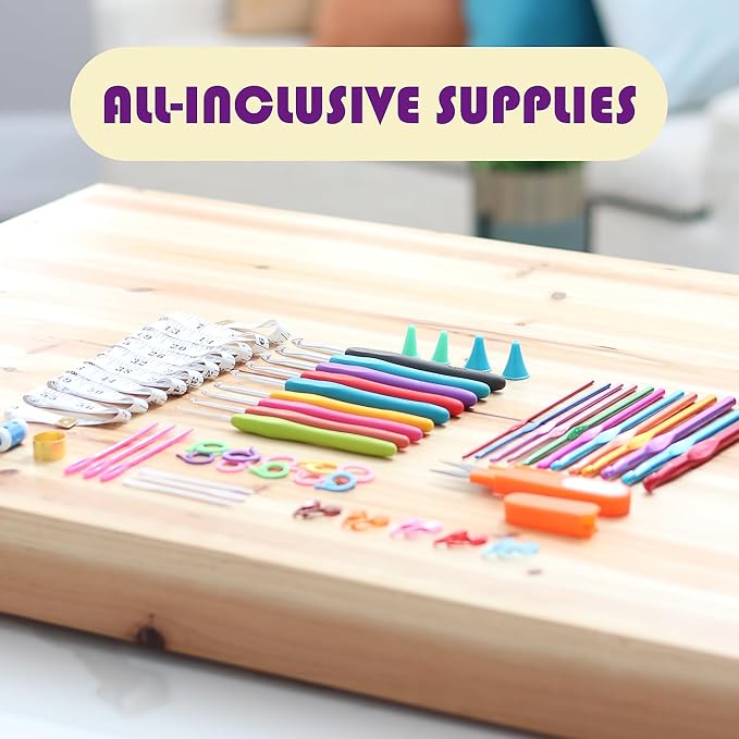Crochet Kit for Beginners Adults and Kids - Beginner Crochet Kit for Adults with Step-by-Step Video Tutorials, Amigurumi and Crocheting Kit, Crochet Starter Kit with Crochet Yarn and Crochet Backpack