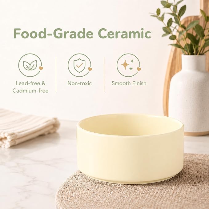 Havniva Ceramic Dog Bowls Elevated, Raised Dog Food Bowl for Medium Dogs | 7.3” Elevated Dog Bowls, Non-Slip Wood Stand, Dog Food and Water Bowl Set, Dog Feeding Dish, Large Capacity Pet Water Bowl