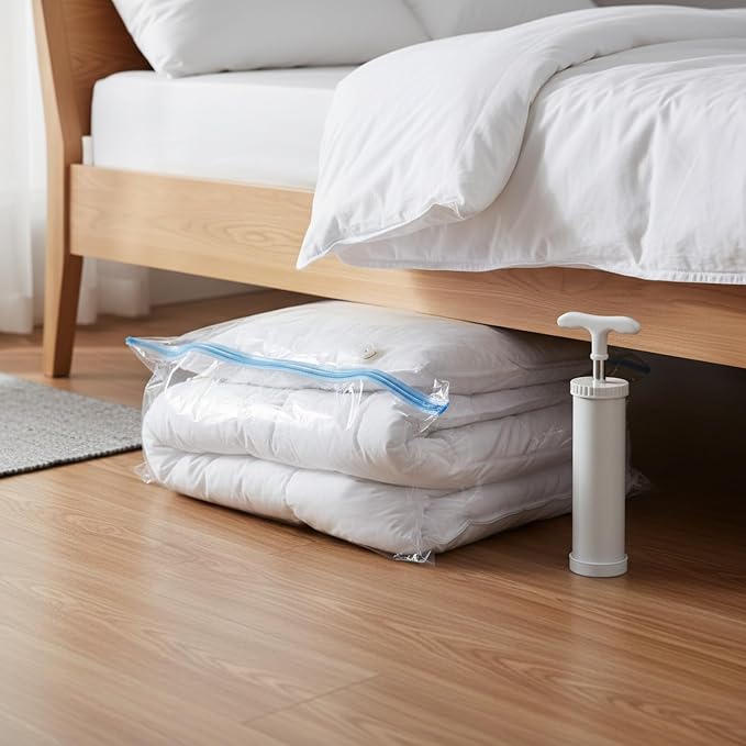Vacuum Storage Bag with Zipper Seal, Space Saver for Bedding and Clothes, Compresses to 9.8 x 7.1 in, White (1 Pack)