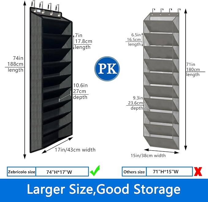 shoe organizer,70 Pounds Large Capacity,20-30-Pair over the door shoe organizer,10 Tiers shoe rack for closet,New upgrade Anti-scratch heavy duty hook and Bamboo material Baffle,Grey/Black | Extra Deep Pockets Over the Door Shoe Organizer for Dorm and ...