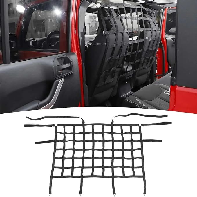 Car Nets Car Rear Seat Trunk Isolation Cargo Net Dog Barrier Protection Divider Safety Driving Mesh For Jeep For Wrangler JK JL JT 2007-2023 Cargo Net (Black)