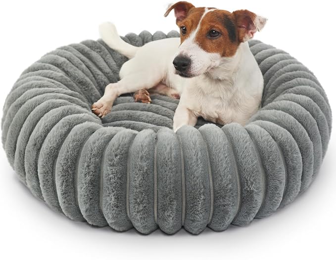 Dog Beds Small Sized Dog Washable Calming Anti-Anxiety Donut Puppy Bed for Small Dogs and Cats,Cozy Soft Anti-Slip Round Large Cat Bed 23 Inch Fits up to 20 lbs Pets,Warm Grey