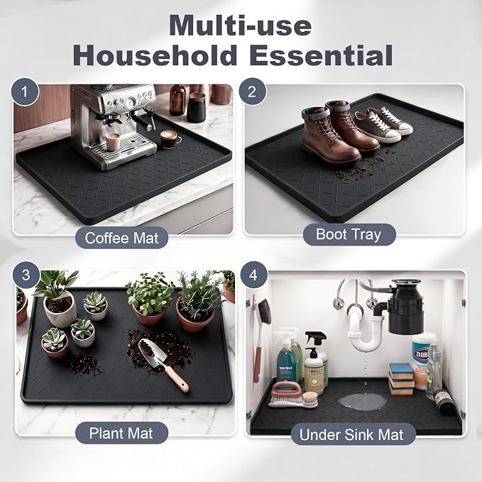 Extra Thick Dog Food Mat Waterproof with Raised Edge 19" x 12" | Silicone Multipurpose Mat, Under Sink Cabinet Protector for Kitchen, Bathroom, Shelf, Pet Feeding, Boot & Plant Trays