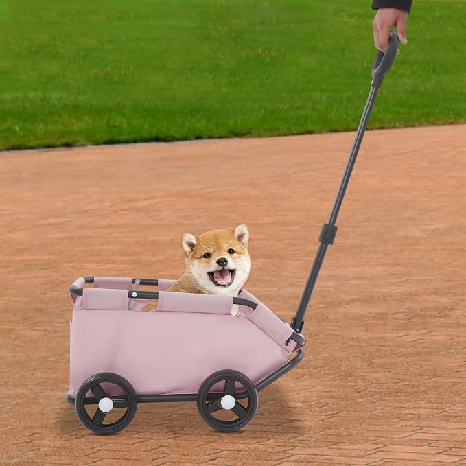 Bacocoo Portable Folding Pet Trolley, Dog Stroller 4 Wheels, Folding Dog Cart Pet Stroller for Travelling Shopping Walking Playing for Small Dogs Cats. (Pink)