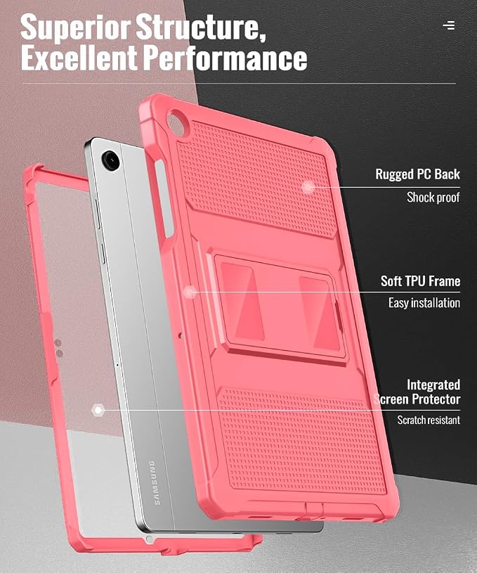 MoKo Shockproof Case Fit Samsung Galaxy Tab A11+ Plus/ A9+ 11 Inch | Full Body Rugged Stand Back Cover with Built-in Screen Protector for Galaxy Tab A11+/ A9+ Tablet, Watermelon Red