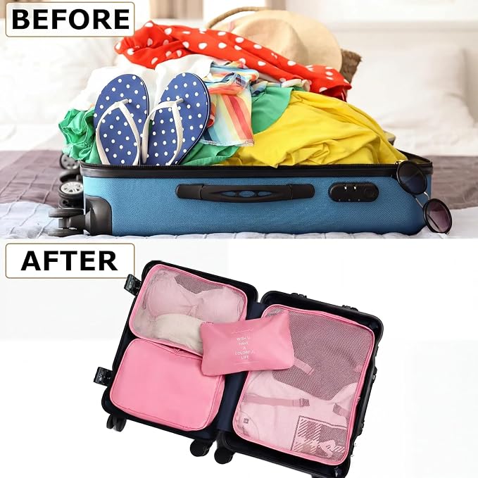 LANSKLBD 6/8 Set Packing Cubes for Suitcases Travel Luggage Packing Organizers,Travel Accessories Essentials Luggage Organizer with Shoe/Tioletry/Laundry Bag (Pink, 6 set)