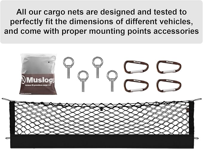 Muslogy Cargo Net for Ford Ranger 2019-2023 Accessories | Custom Fit, Truck Bed Storage Organizer Net for Pickup Truck Bed Divider, Heavy Duty Carabiners, Night Visible Grab Handle
