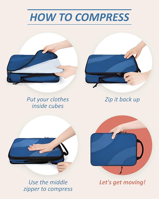 BAGSMART Compression Packing Cubes for Travel | Lightweight suitcase organizers bag set, space-saving double zipper expansion for carry-on luggage & travel organization