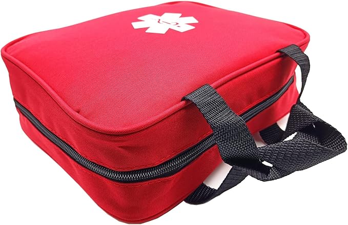 Red First Aid Bag Empty Travel Rescue Pouch First Responder Storage Medicine Emergency Bag for Car Home Office Kitchen Sports Outdoors (Red QZB)