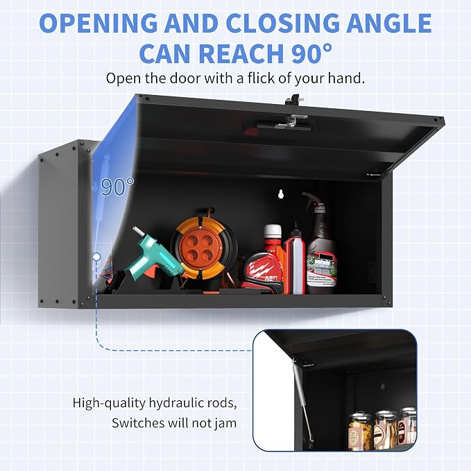 Metal Storage Cabinet for Garage, Tool Cabinet, Utility Cabinet | Wall Mounted, Hanging Tool Cabinet, Lockable, Flip-up Cabinet Door, Assembly Required, Black