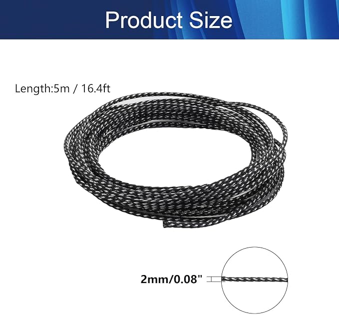 Jutagoss PET Expandable Braided Cable Sleeve, 16.4ft - 0.08 inch Black Silver Cable Management Sleeve, Wire Loom Tube Cord Protector for USB Cable, Power Cord, Audio Video and More, 1Pc