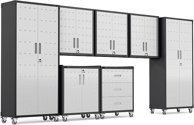Garage Cabinet System | Heavy Duty Steel All-in-One Modular Garage Cabinet Set for Ultimate Workshop Organization | Easy Assembly Garage Storage Cabinets & Tool Bench