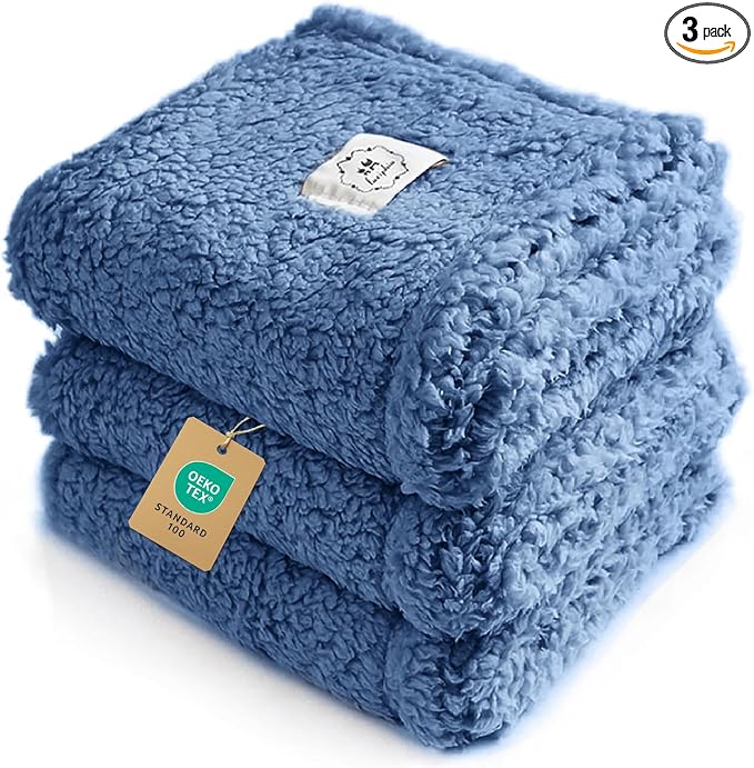 Luciphia 1 Pack 3 Calming Dog Blanket Fluffy Premium Fleece Pet Blankets Soft Sherpa Throw for Dogs Puppy Cat Haze Blue Medium (30" x20") | Fluffy Throw Blanket Washeble for Crate Bed Couch Indoor. Cozy Pet Blanket, Puppy Essentials Dog gift,Haze Blue,...