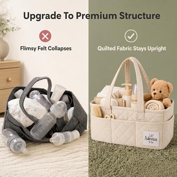Adonia & Co Diaper Caddy Organizer – Large Nursery Storage Basket for Newborn Essentials – Portable & Machine Washable (Beige)