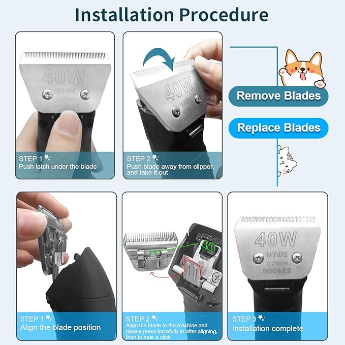 30W Dog Grooming Wide Blade,Detachable Pet Dog Grooming Blades,Compatible with Andis,Oster A5,Wahl km10 Clippers.Cutting Length 1/50"(0.5mm)