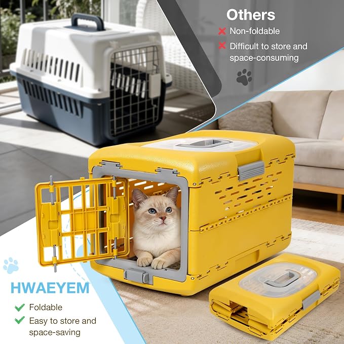 Collapsible Pet Carrier for Cat, Plastic Cat Carrier Hard for Travel | 360° Airflow, Secure Lock, Pet Crate Up to 13 LBS, Fit for Camping & Vet Visits, 18.9" L x 11.8" W x 12.6" H