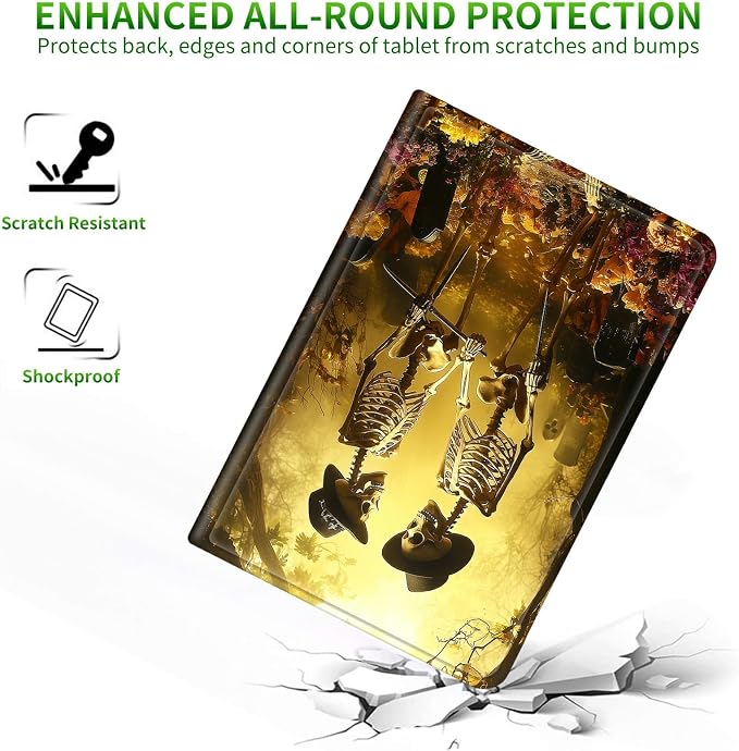 Case for Samsung Galaxy Tab A7 10.4" 2022/2020 (T503/T509/T500/T505/T507) | Slim Leather Smart Cover with Multi-Angle Anti-Slip Stand [Auto Wake/Sleep] Shell for Women Men, Forest Skull Leaf