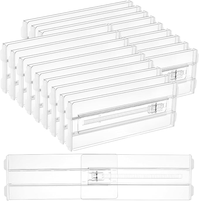 Vtopmart 18 Pack Drawer Dividers for Clothes, 4" High 10.2"-16.5" Adjustable Expandable Dresser Drawer Organizer, Clear Plastic Separators for Dresser, Baby Clothing, Underwear, Cosmetic, Toiletries | Expandable Dresser Drawer Organizer, Clear Plastic ...
