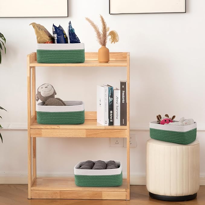 OIAHOMY 4 PACK 7L Storage Baskets for Organizing Storage Bins Green | Small Bins for Shelves Small Storage Basket Shelf Baskets Organizer Baskets for Gifts Empty Cute Decorative Storage Bins