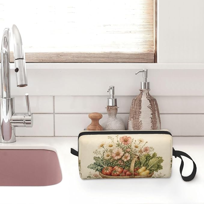 Garden Small Makeup Bag, 600D Oxford Cosmetic Pouch for Women | Garden Cosmetic Bag and Toiletry Pouch with Double-Sided Print and Foam Padding for Women, Travel, Gym, Weekend and Daily Use