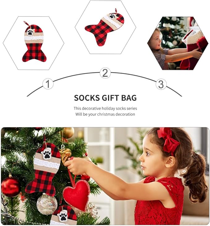 Christmas Pet Stocking Gift Bag Cloth Present Bag for Holiday Storage | Decorative Multi Purpose Pouch, Home Use, Tree Decorating Accent