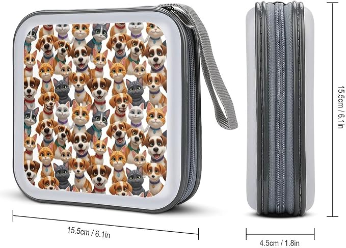 Portable 40-Capacity DVD Storage Binder Puppies And Kittens, Hard Case CD Holder with Zipper, Organizer for Music Movies Game Discs