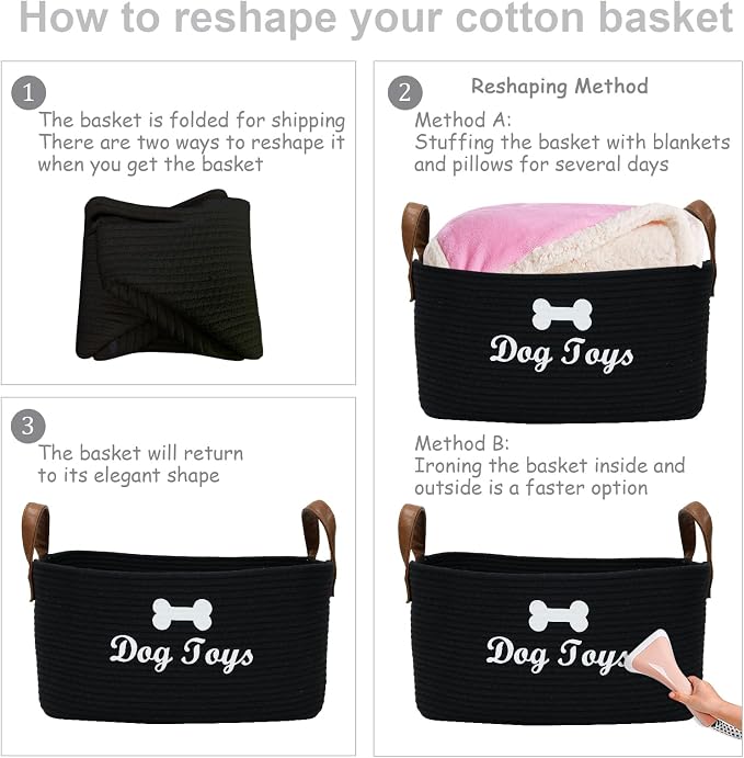 Morezi Dog toy basket, 16.5"x10.6"x 7.5" puppy toy basket bins, pet organizer, laundry basket storage bin - Perfect for organizing toys, blankets, leashes, coat and stuff - Black