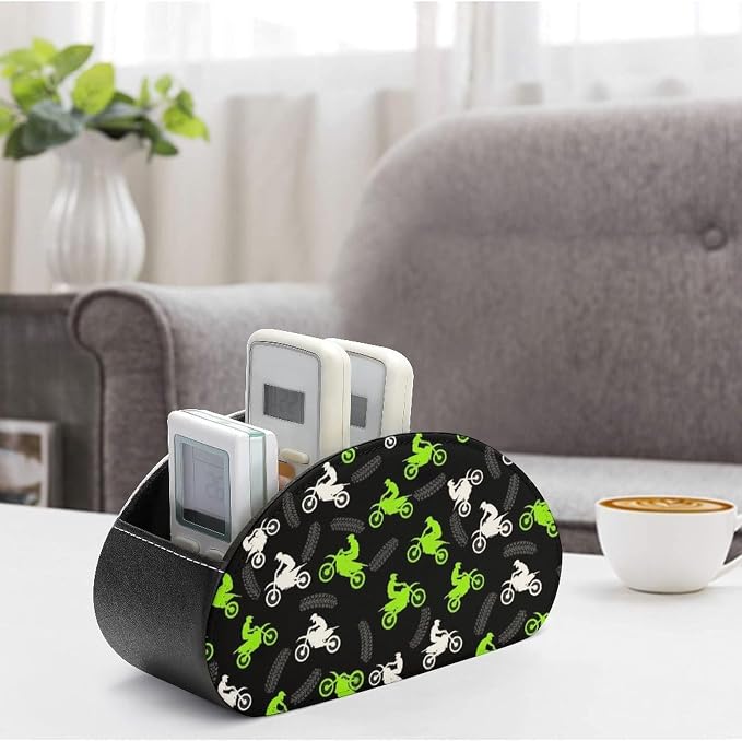 TV Remote Control Holders Dirt Bike Motorcycle Office Desktop Storage Cup | 5 Compartments, Pu Leather, Dirt Bike Motorcycle, Media Controllers Supplies Makeup Brush