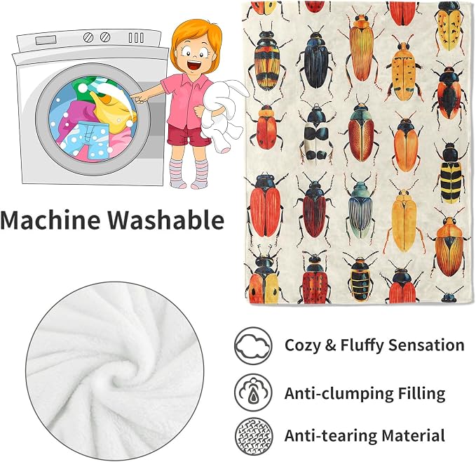 Beetle Blanket Colorful Insect Boho Throw Blankets,Gifts for Kids Adult Women Men,Lightweight Soft Fleece,Sofa Couch Bed Room Modern Apartment Decor 50x60in