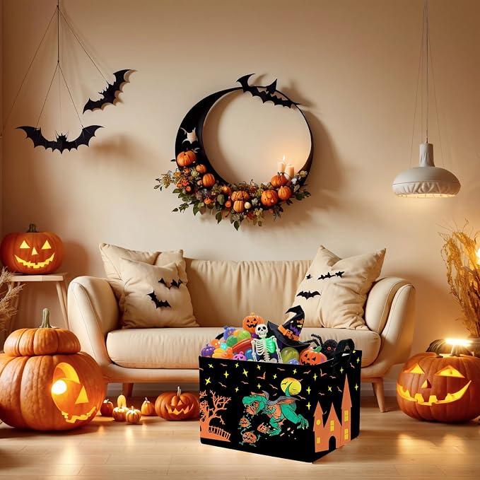 Halloween Basket Gift Cute Pumpkin Ghost Parties Decor Kid Trick or Treat Basket for Boys and Girls Rectangular Storage Bin Box (Dinosaur)